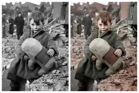 Abandoned Boy Holding a Stuffed Toy Animal, 1945